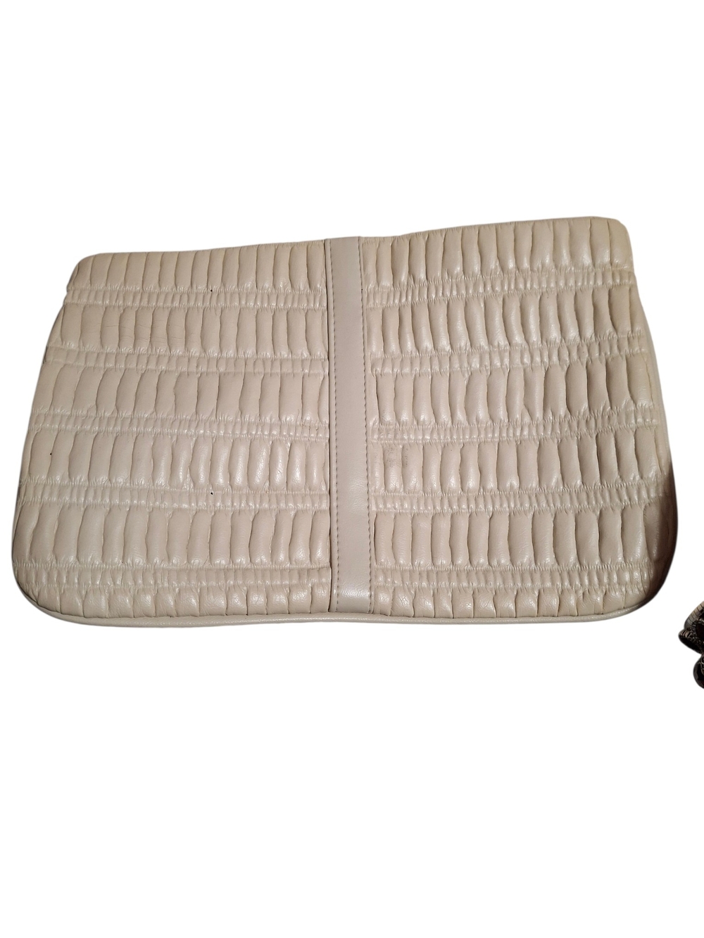 Quilted Leather Cream Vintage Clutch Pouchette 12x8 - Picture 2 of 9